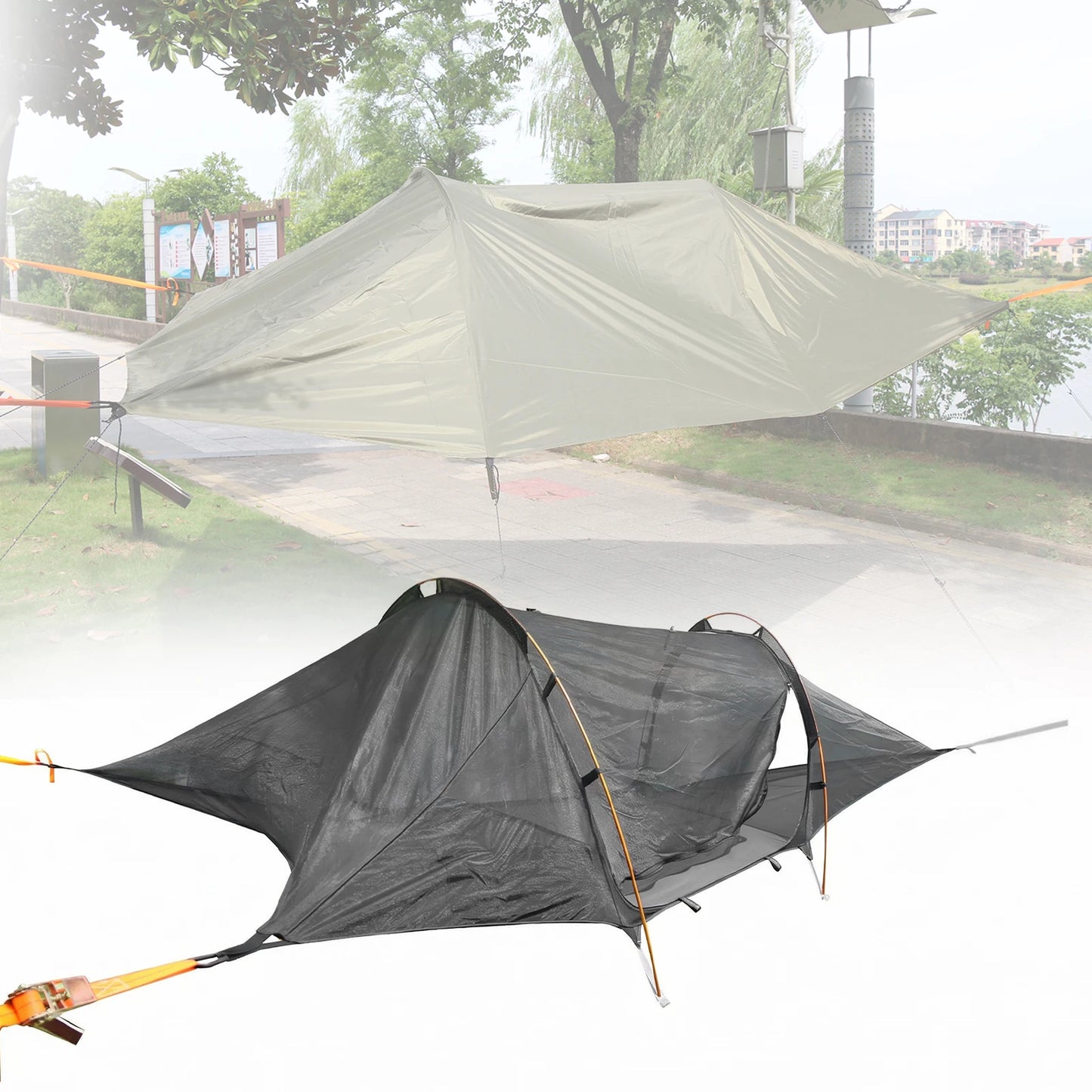 2-Person Tree Tent Hammock with Mosquito Net & RainFly Triangle Hammock 660 LBS Load Capacity for Outdoor Backpacking & Hiking