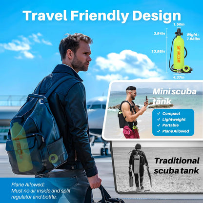 SMACO S700 Mini Scuba Tank 1.9L Portable Scuba Diving Tank Reusable Pony Bottle up to 30 Minutes Dive Time Backup Snorkel Air