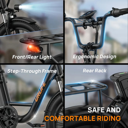 URLIFE 1000W E20 Electric Bike | 48V 13Ah Removable Battery, 20MPH, 20''X3" Fat Tire, 7-Speed E-Bike with Dual Disc Brake