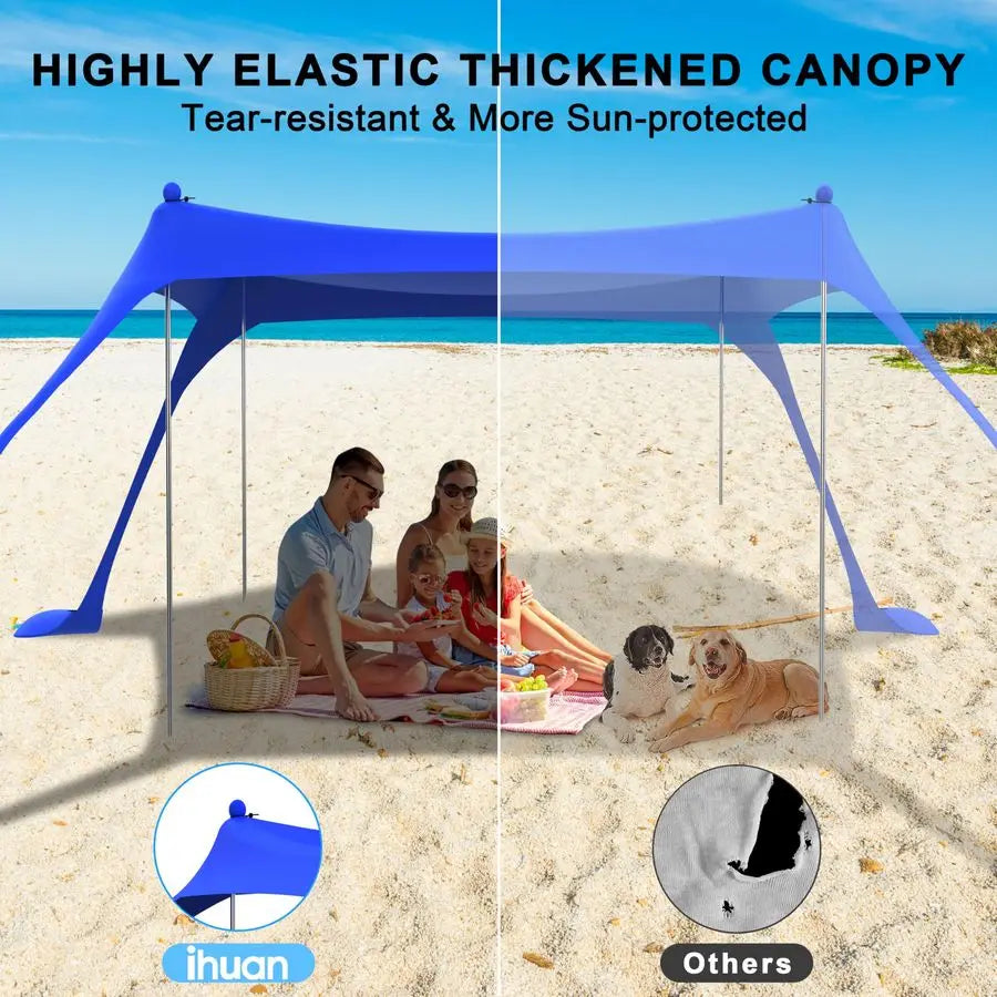Beach Tent Sun Shelter 10X10FT UPF50 with 4 Aluminum Foldable Poles, Easy Setup Outdoor Shade Canopy for 8 Person, Camping Sun S
