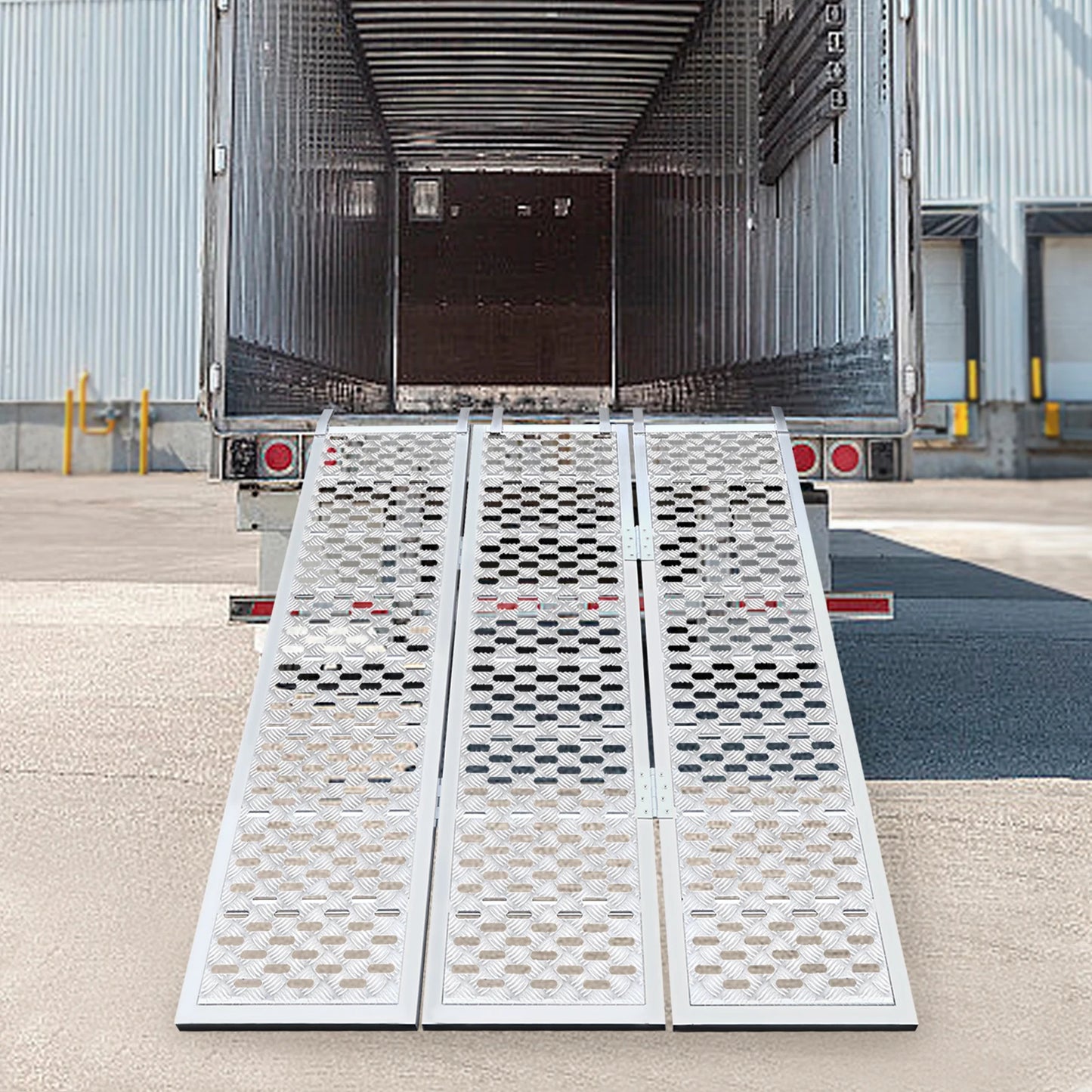 Aluminum Tri Fold Ramp with Treads, Extra Wide Loading Ramps 1500lb Capacity Heavy Duty Trailer Ramps for Motorcycles ATV/Utv