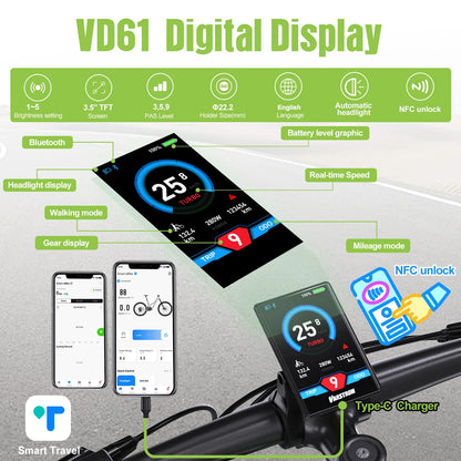Ebike Display For BAFANG CAN BUS BBS Motor DPC010 DPC080 EKD01 Bluetooth Electric Bike Computer 5PIN Male Bicycle Speedometer