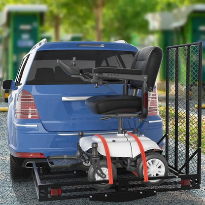 IRONMAX Hitch Cargo Carrier with Ramp, Heavy Duty Folding Mobility Scooter Wheelchair Hitch-Mounted Carrier for Car, Truck, SUV,