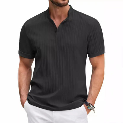 2026 Summer New Men's quick-drying Shirts Striped Jacquard Shirt Breathable Casual Comfortable Stylish Casual Short-Sleeved Top
