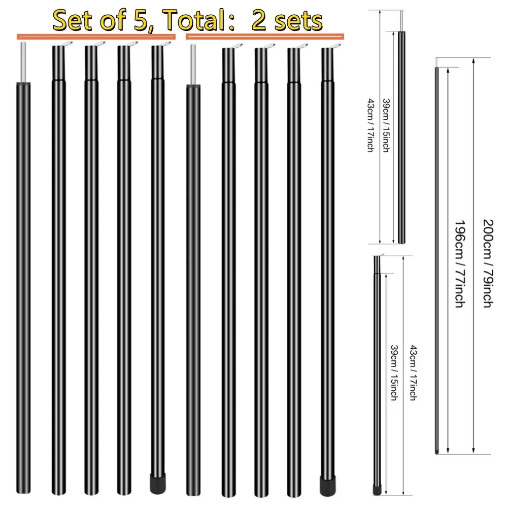 Set of 2 Tent Tarp Poles Universal Telescopic Adjustable Aluminium Camping Awning Poles Tent Accessories for Headroom Canopy