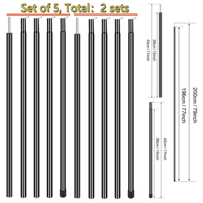 Set of 2 Tent Tarp Poles Universal Telescopic Adjustable Aluminium Camping Awning Poles Tent Accessories for Headroom Canopy