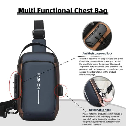 Durable Oxford Fabric Men's Sling Bag - Stylish Motorcycle Crossbody Chest Pack with Phone Pocket, Zip Closure for Daily Commute
