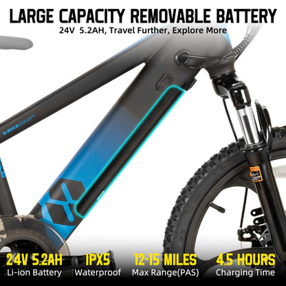 JOYSTAR Electric Bike for Kids Teens Ages 7+ with 250W Motor, 15 Miles 15MPH Electric Mountain Bicycle Safe Mini Ebikes