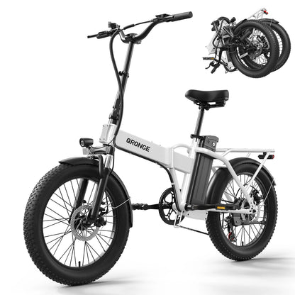 QRONGE Waterfall Folding Electric Bike 1000W Peak 48V 13.5AH Removable Battery Electric Bicycle 20" Fat Tire 28 MPH max E-Bike