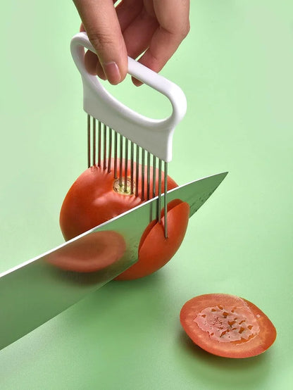 Effortlessly Slice Onions with this 1pc Colorful Onion Slicer Kitchen stainless steel potato chip onion holder