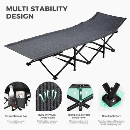 Extra Wide Camping Cot with Mattress, Heavy-Duty Portable Foldable for Adults, Guest Travel Hiking Black