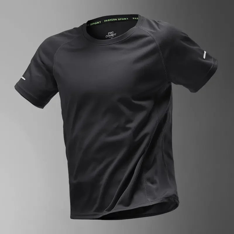 Quick-dry Men's Ice Silk Summer Thin Sports Set, Short-sleeve Fitness Shirt, Running Wear, New Style Top