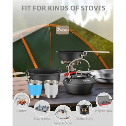 Ultralight Anodized Aluminum Camping Cookware Set for 2 People - Nesting Non Stick Pot/Pan with Foldable Handles Insulated Teap