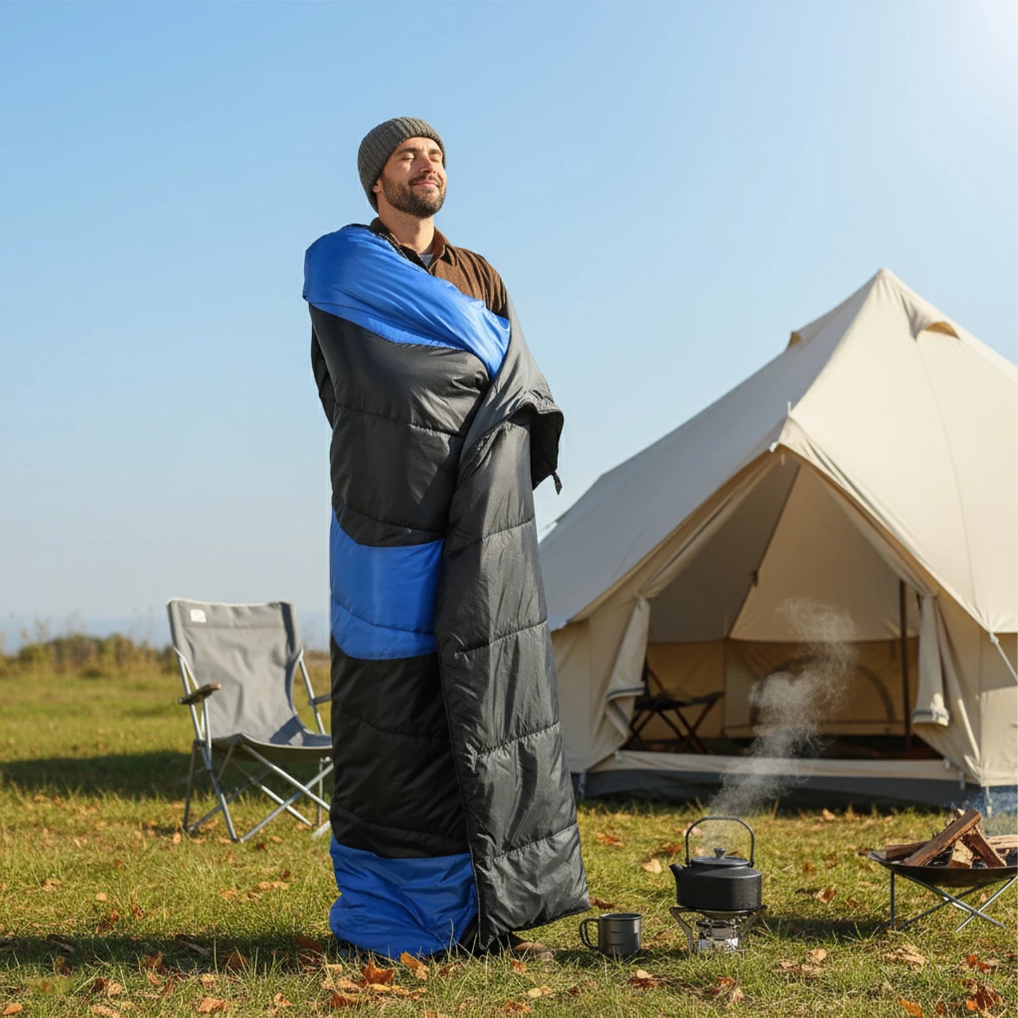 Lightweight USB Heated Sleeping Bag, Waterproof Compact Envelope for Backpacking & Hiking, Blue