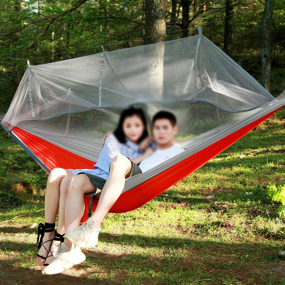 Professional Camping Hammock with Mosquito Net Lightweight Single Hammock Quick-Dry Nylon Swing Hanging Bed for Home Yard Garden