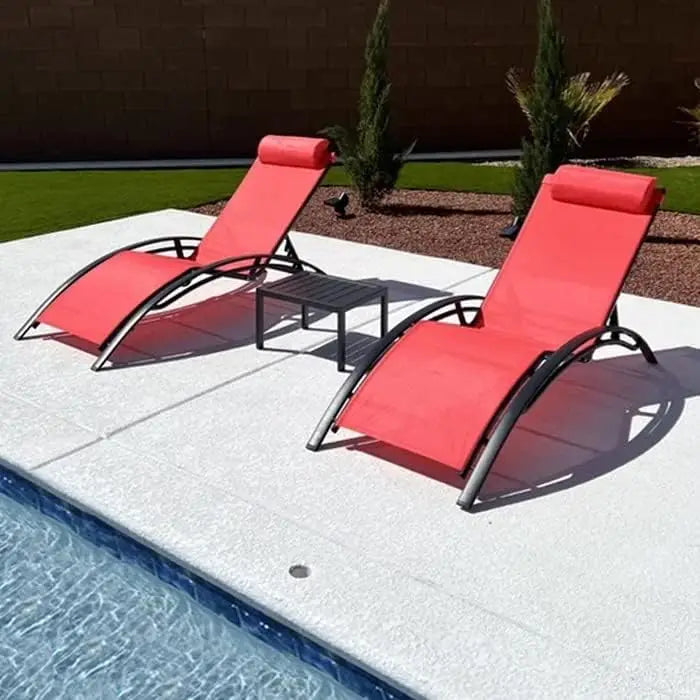Patio Chaise Lounge Set of 3 Outdoor Lounge Chair Beach Pool Sunbathing Lawn Lounger Recliner Chiar Outside Tanning Chairs