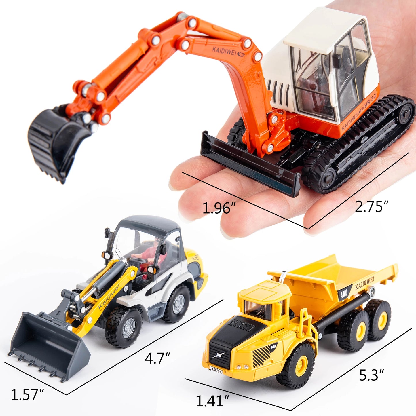 Heavy Duty Construction Site Playset, Metal Dump Truck, Excavator Digger Backhoe,Tractor Bulldozer Diecast Vehicle, Outdoor Sand