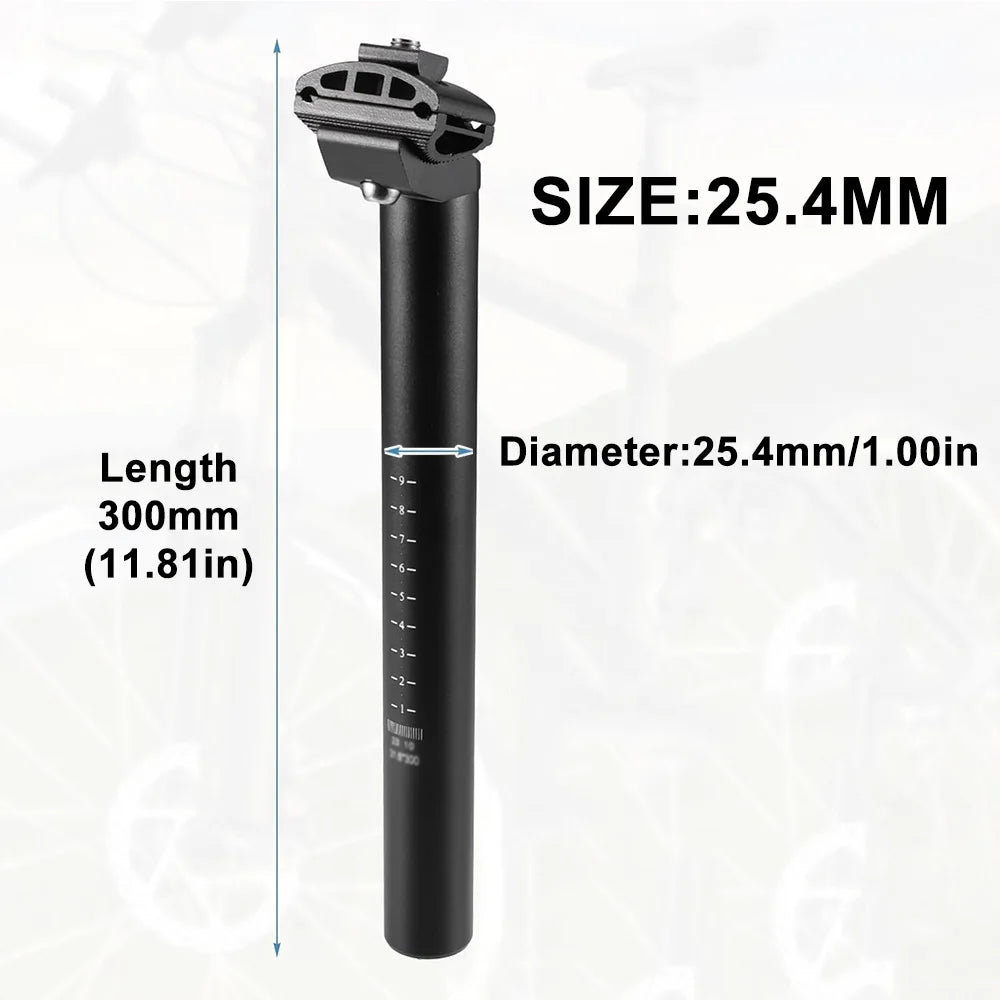 300mm Bike Seat Post 25.4/27.2/28.6/30.4/30.8/31.6mm Aluminum Alloy SeatPost Suitable for Bicycle Mountain Bike Road Bike MTB