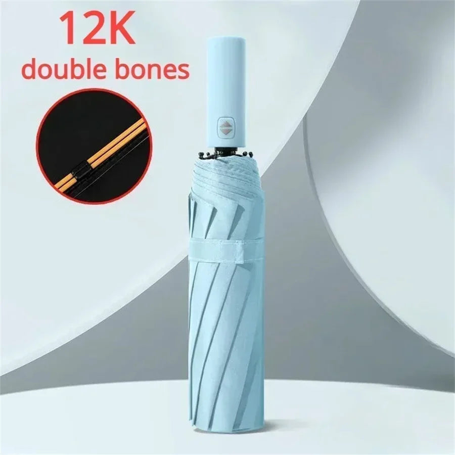 12 Bone Black Glue Fully Automatic Umbrella With Thick And Durable Keel Three Fold Umbrella UV Resistant Folding Umbrella