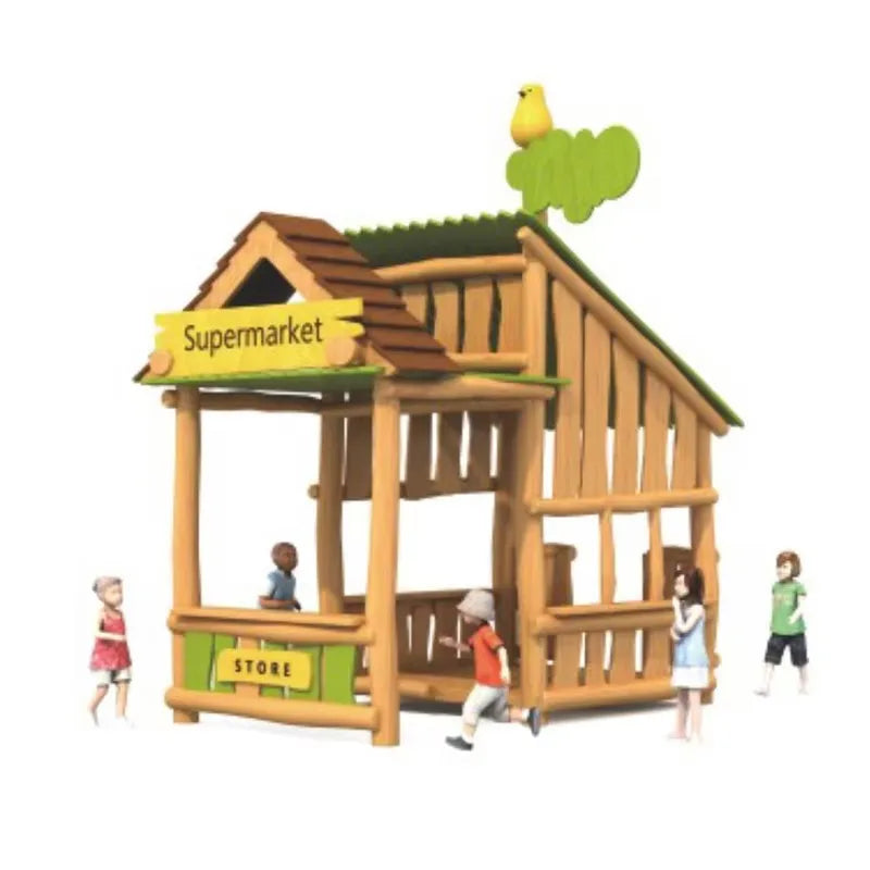 Indoor Outdoor Custom Wooden Play House for Kindergarten Daycare Outdoor Play Area, Children Wooden Playhouse