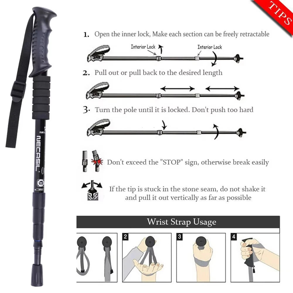 Walking Sticks Classic Delicate Trekking Pole 4 Sections Telescopic Cane Stick Crutch Outdoor Hiking Walking Camping Alpenstocks