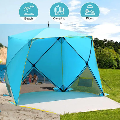 Pop Up Beach Tent, Portable Shade Sun Shelter UPF50 UV Protection for 4 Person Extendable Floor for Fishing Hiking Camping, Wate