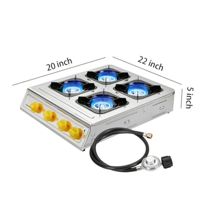 4 Burner Propane Gas Stove 40000 BTU Stainless Steel Cooktop with Enamel Pan Support Electronic Ignition for Camping Outdoor Co