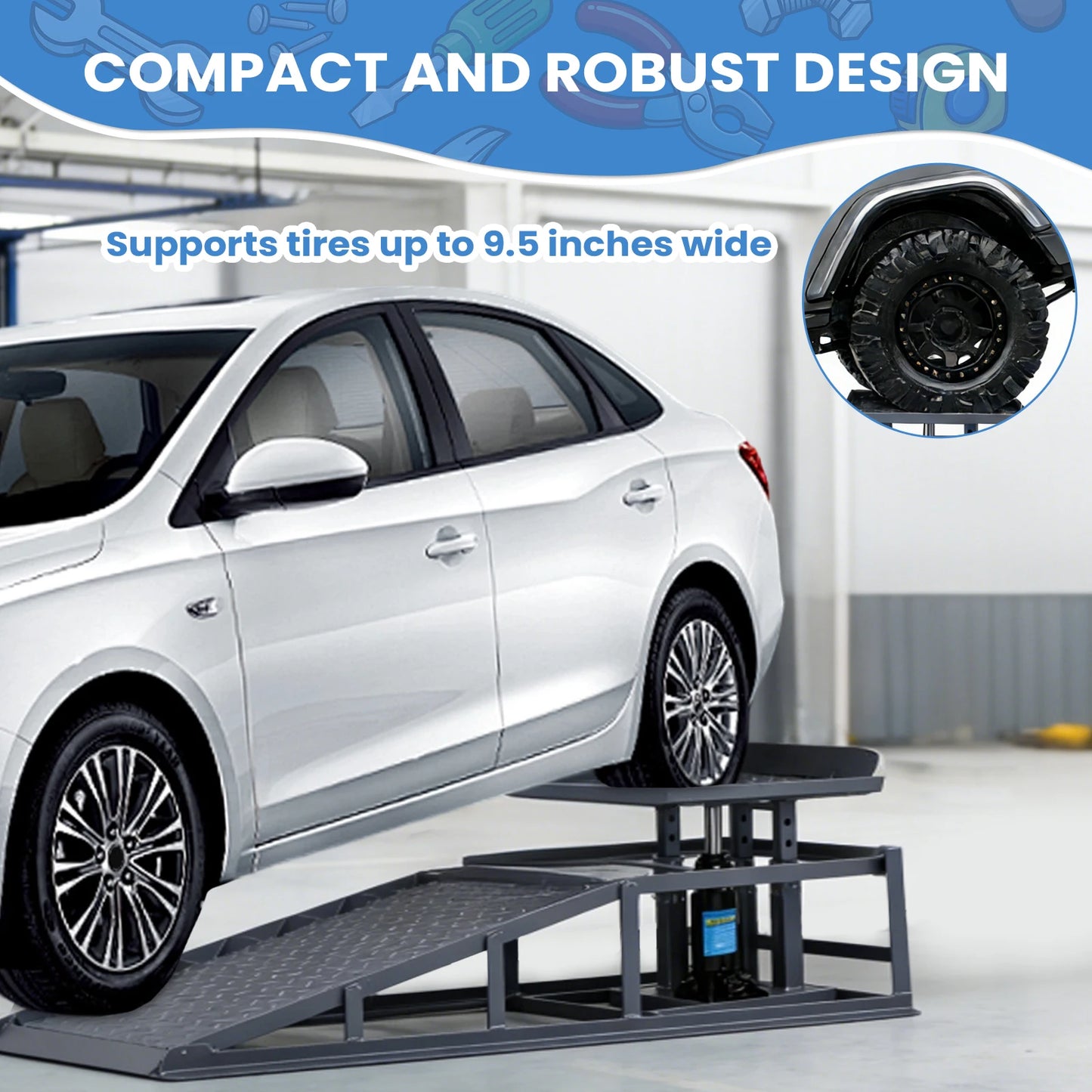 2 PCS Hydraulic Car Ramps Adjust Heights 9.8-15in Truck Wheel Ramps 5T/11000LBS Capacity for Home Garage Maintenance Oil Changes
