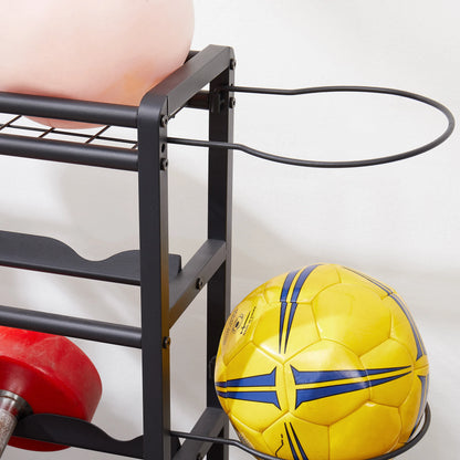 4 Tier Metal Storage Organizer with Rolling Wheels for Basketball Sports Equipment Organizer for Yoga Mat  Football