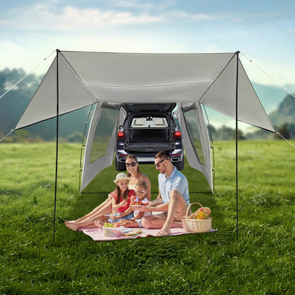 Car Awning Outdoor Tent, Car Tent Attachment for Camping 4-6 Person SUV Sedan Tailgate Awning Shelter Extension, 4.85*2.4*1.95m