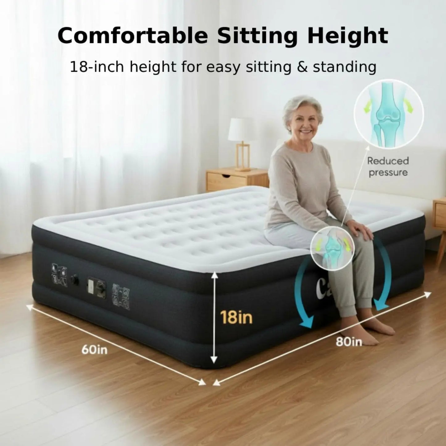 18-Inch Raised Air Mattress with Built-in Pump, Portable Inflatable Bed for Home Guests Camping, 650 lbs Support