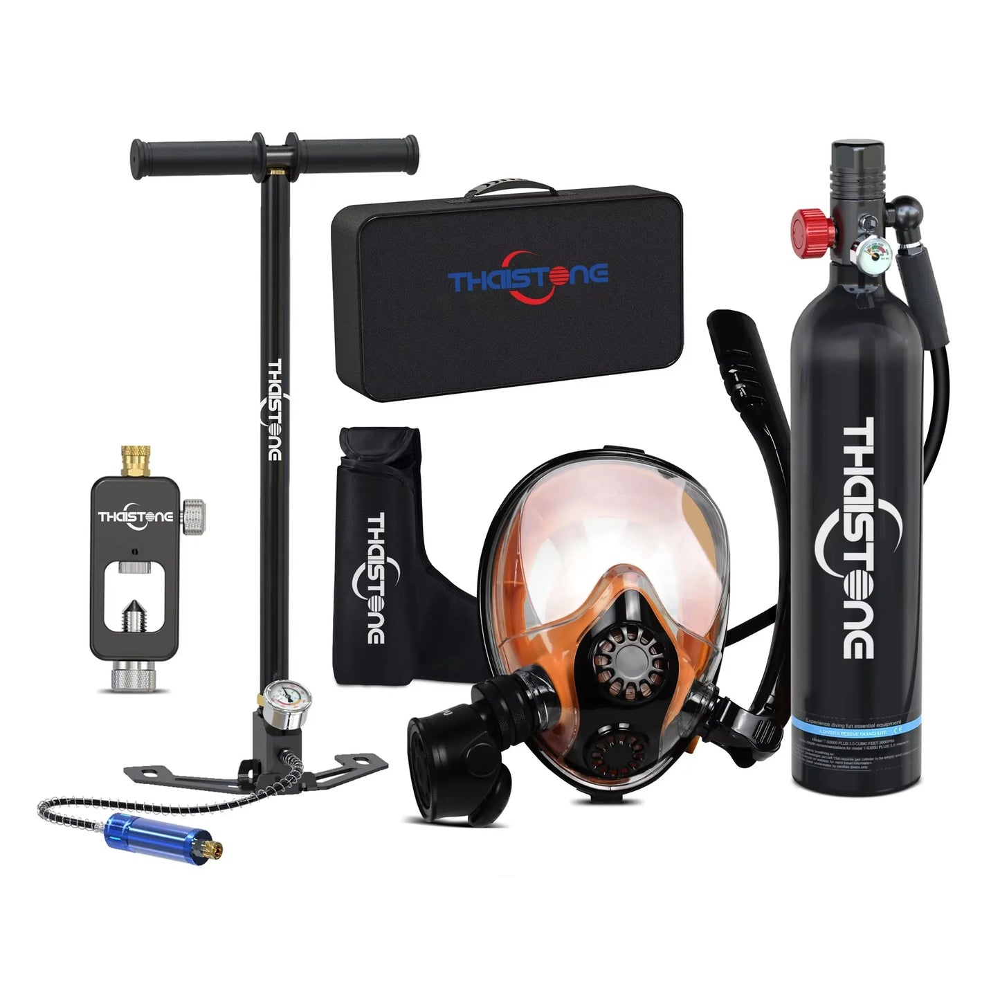 Thaistone 1L Diving Snorkeling Oxygen Cylinder Scuba Tank+Diving Mask+Scuba Adapter+Manual Air Pump