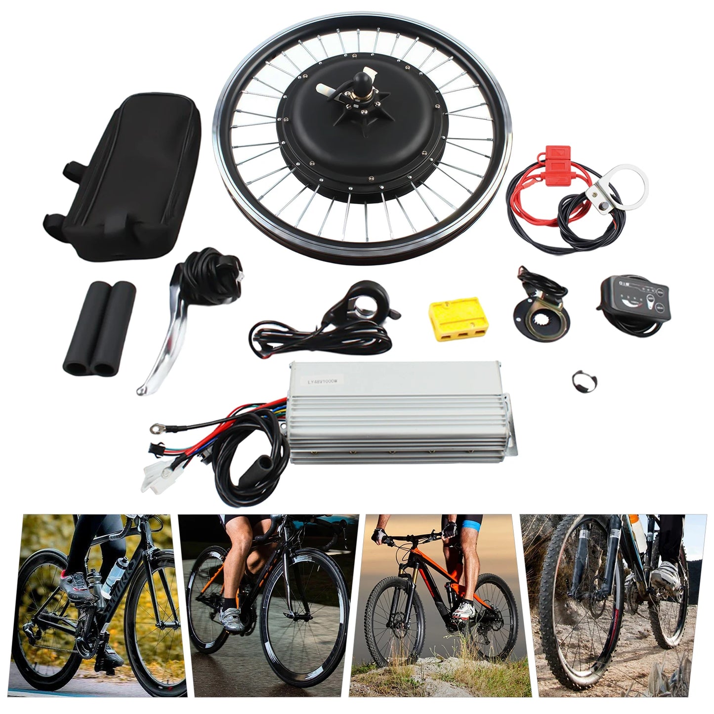 20 Inch E-Bike Rear Wheel Conversion Kit 48V 1000W , E-Bike Conversion Kit w/LED Display and Brushless Controller