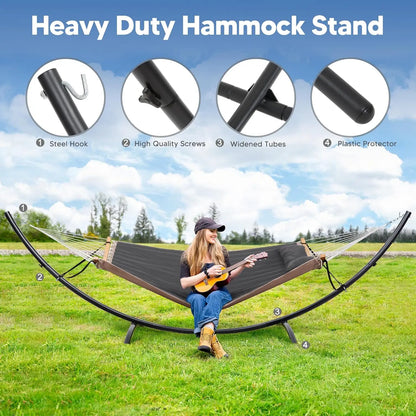 Portable Hammock with Stand, Foldable Patio Swing for 2-3 People, Heavy Duty Dark Gray