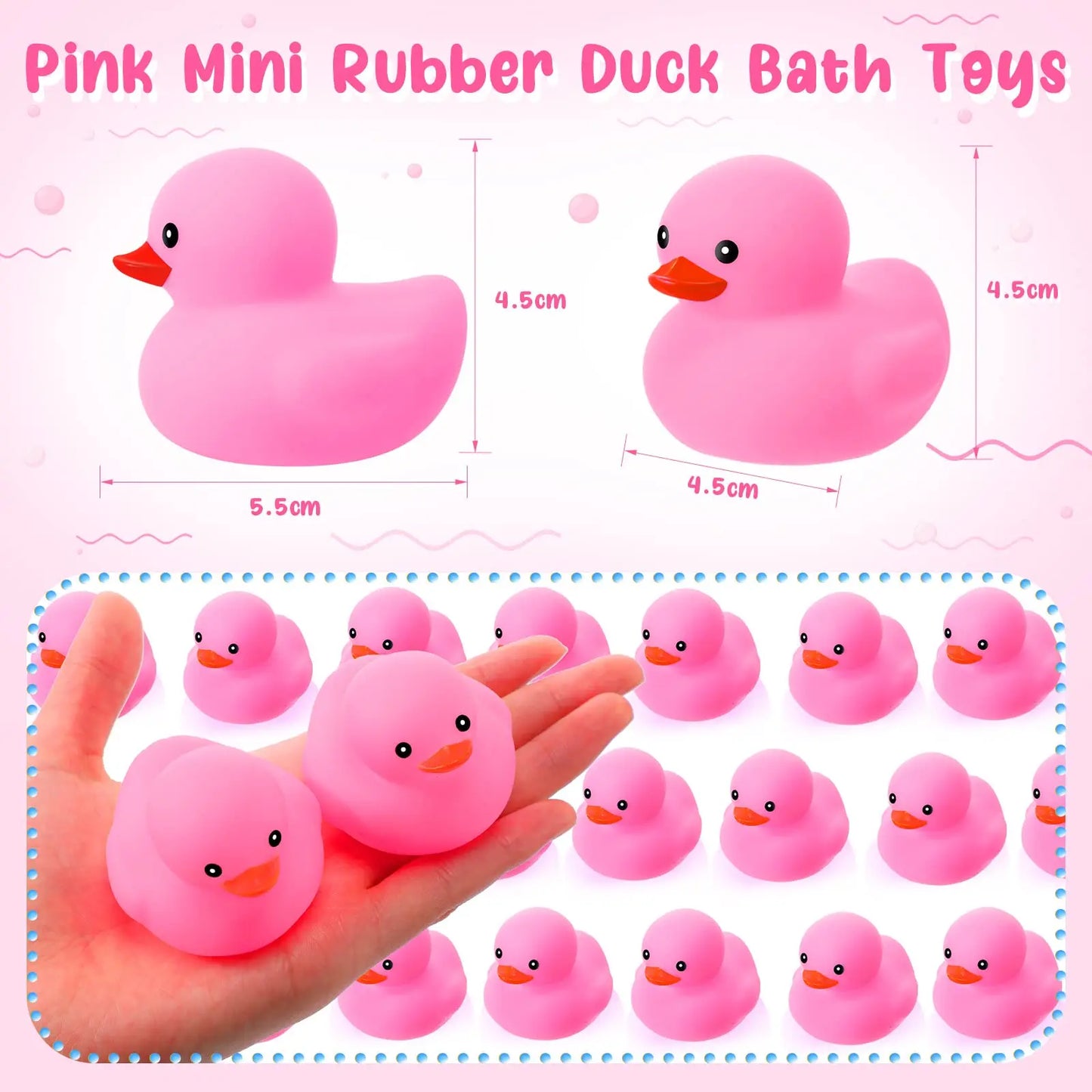 10-200pcs Pink Rubber Duck Bath Toys, Mini Squeak Ducks Bulk for Tiny Baby Shower Preschool Bathtub Toy Pool Party Supplies