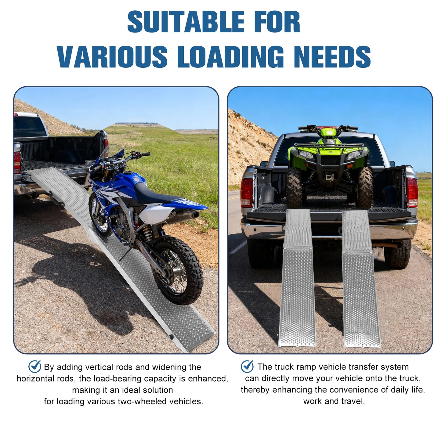2Pcs 85inch Aluminum Folding Loading Ramps with Handle ATV Loading Ramps for Motorcycles Lawn Mowers UTVs and More