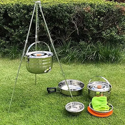 Stainless Steel Camping Cookware Set with Nesting Pots Pans Bowls and Storage Bag for Outdoor Cooking