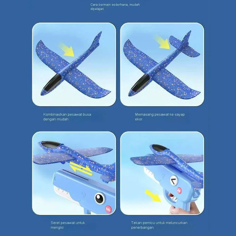Outdoor Games Dumb  Dinosaur Ejection foam Aircraft Toy Gun One click Launch Three colors of indoor and outdoor aircraft Guns