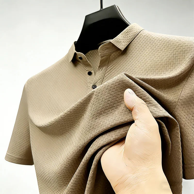 Men's Quick Dry Ice Silk Polo Shirt Short Sleeve Button Placket Jacquard Daily Wear