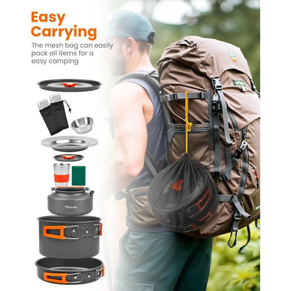 21Pcs Camping Cookware MKit or 2, Lightweight Camping Kitchen Pots and Pans Set, Portable Cooking entials or Backpacking, Hiking