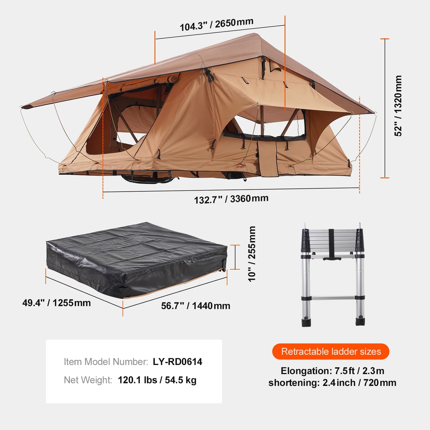 Rooftop Tent Hardshell Folding Tent with Telescopic Ladder