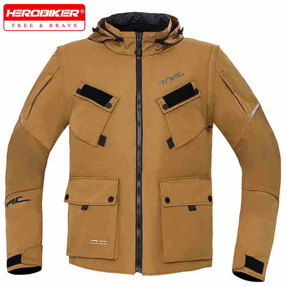 Browm Motorcycle Jacket Waterproof Motocross Armor Protector Moto Racing Jacket Motocross Chaqueta Fall Prevention Riding Cloth