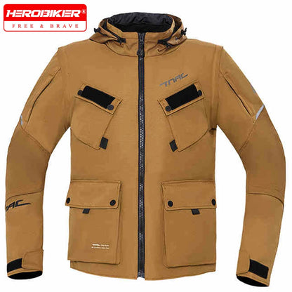Browm Motorcycle Jacket Waterproof Motocross Armor Protector Moto Racing Jacket Motocross Chaqueta Fall Prevention Riding Cloth
