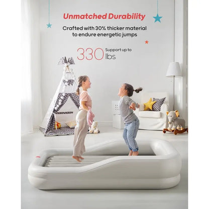 Inflatable Toddler Travel Bed with 3Sided Safety Bumpers, Extra Large Kids Air Mattress, Includes Detachable Mattress, Portable