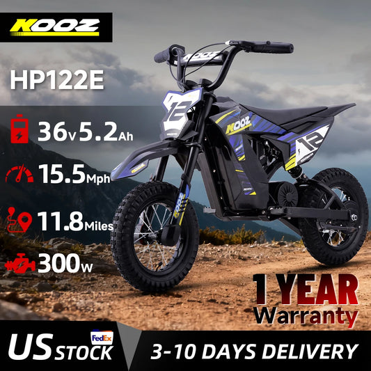 KOOZ HP122E 36V 300W Electric Dirt Bike  for Kids, 3 Speed Modes, Electric Motorcycle Up to 15.5 MPH & 11.8 Miles Long-Range.