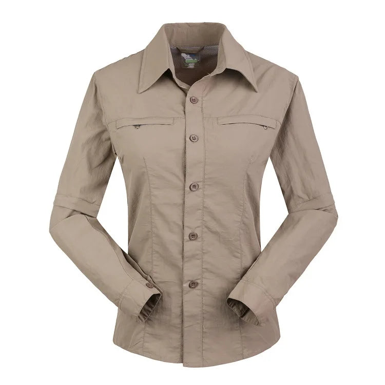 Women Quick Dry Outdoor Shirt Removable Hiking Camping Shirt Pants Summer Breathable Hunting&Climbing Shirt Trousers