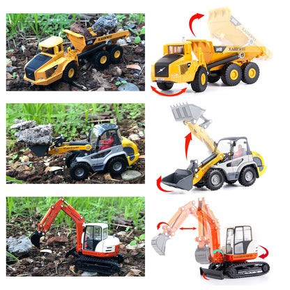 Heavy Duty Construction Site Playset, Metal Dump Truck, Excavator Digger Backhoe,Tractor Bulldozer Diecast Vehicle, Outdoor Sand