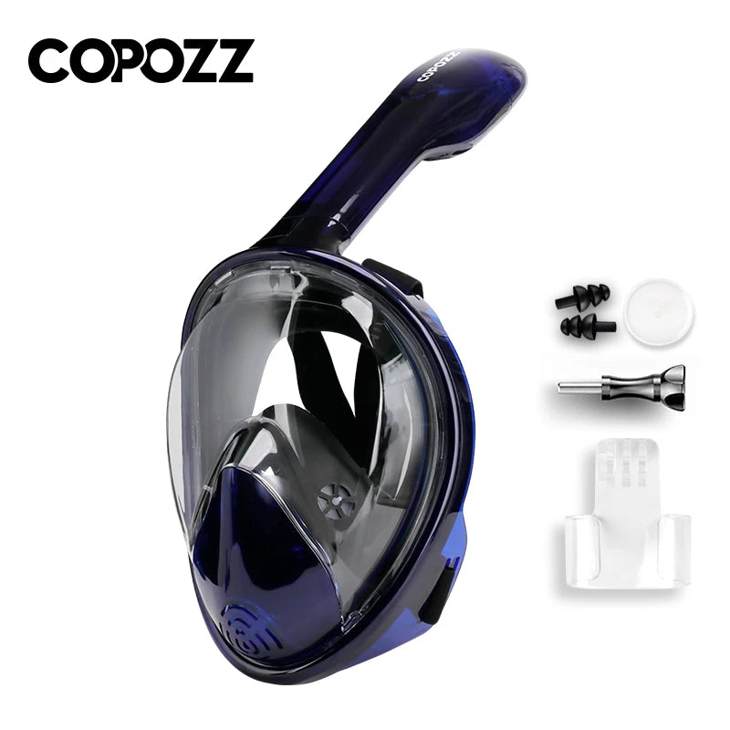 COPOZZ Full Face Scuba Diving Mask Anti Fog Goggles With Camera Mount Underwater Wide View Snorkel Swimming Mask For Adult Youth