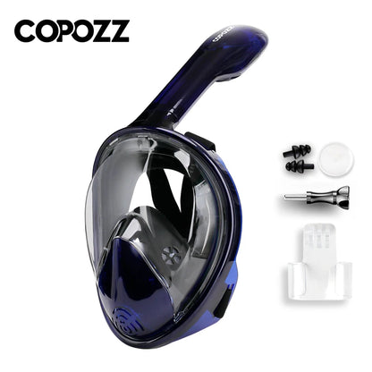 COPOZZ Full Face Scuba Diving Mask Anti Fog Goggles With Camera Mount Underwater Wide View Snorkel Swimming Mask For Adult Youth