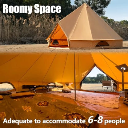 Cotton Canvas Bell Tent with Stove Jack Roomy Yurt for Family Glamping Camping 4 Season Tent with Zipped Removable Floor
